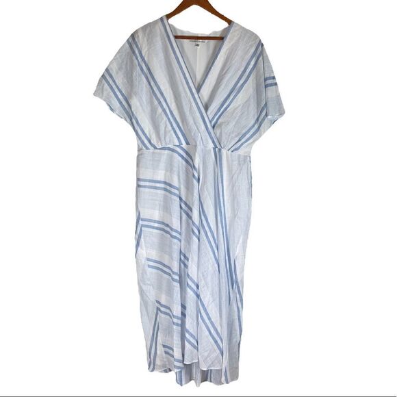 Studio I White And Blue Stripes Short Sleeve V-Neck Dress, Size 14, NWT - Picture 3 of 7